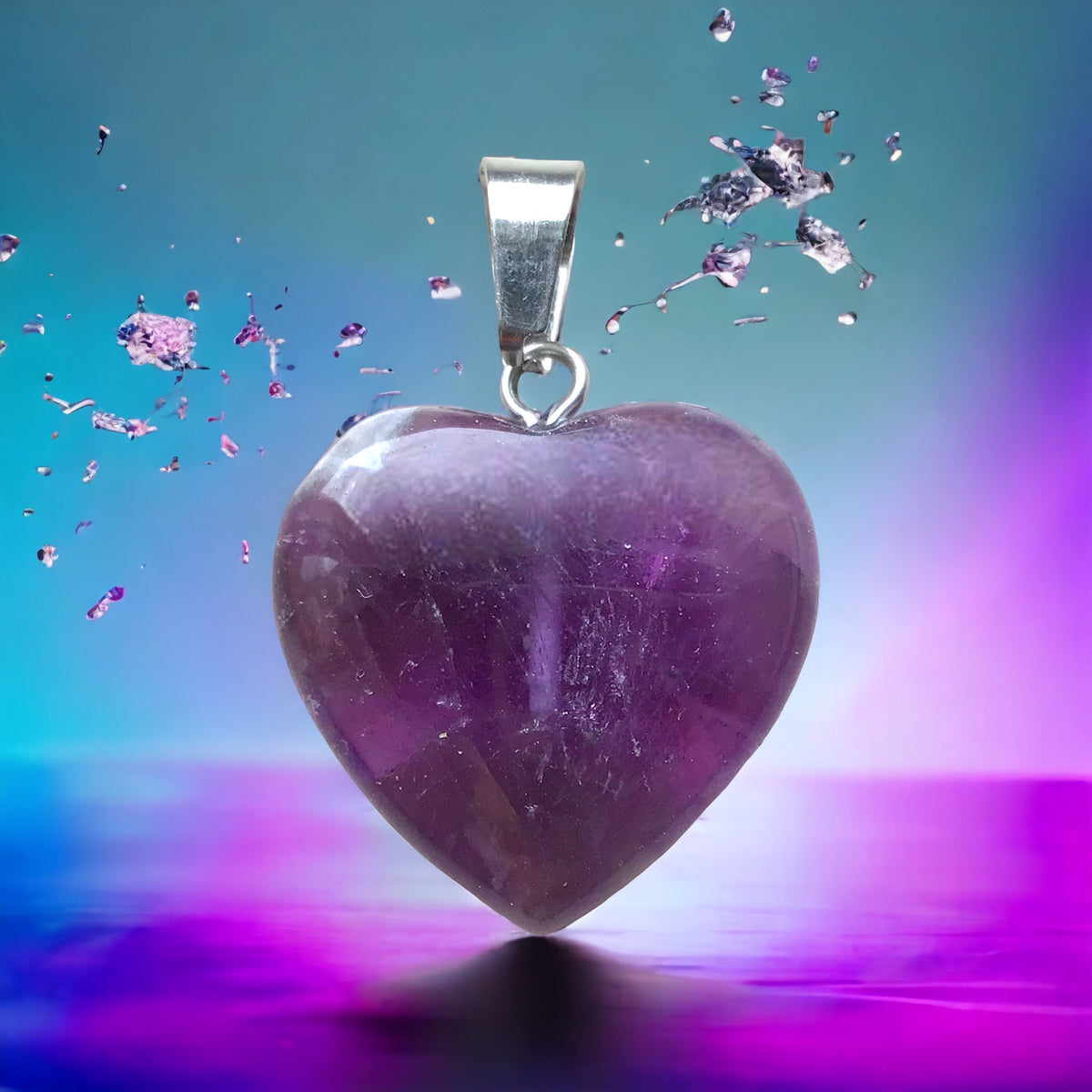 Amethyst Edelstein Schmuckset mit hochwertiger Selenit Herzschale 10cm I 4-teilig - Energie und Kraft
