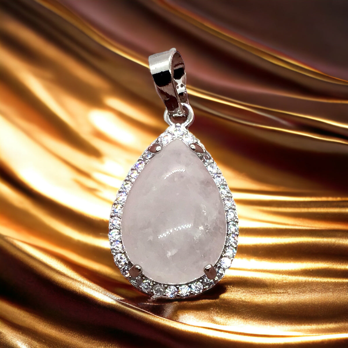 Steinfixx® -  Royale Edelstein Anhänger in Tropfenform, umrahmt von Zirkonia, Edelstahl versilbert