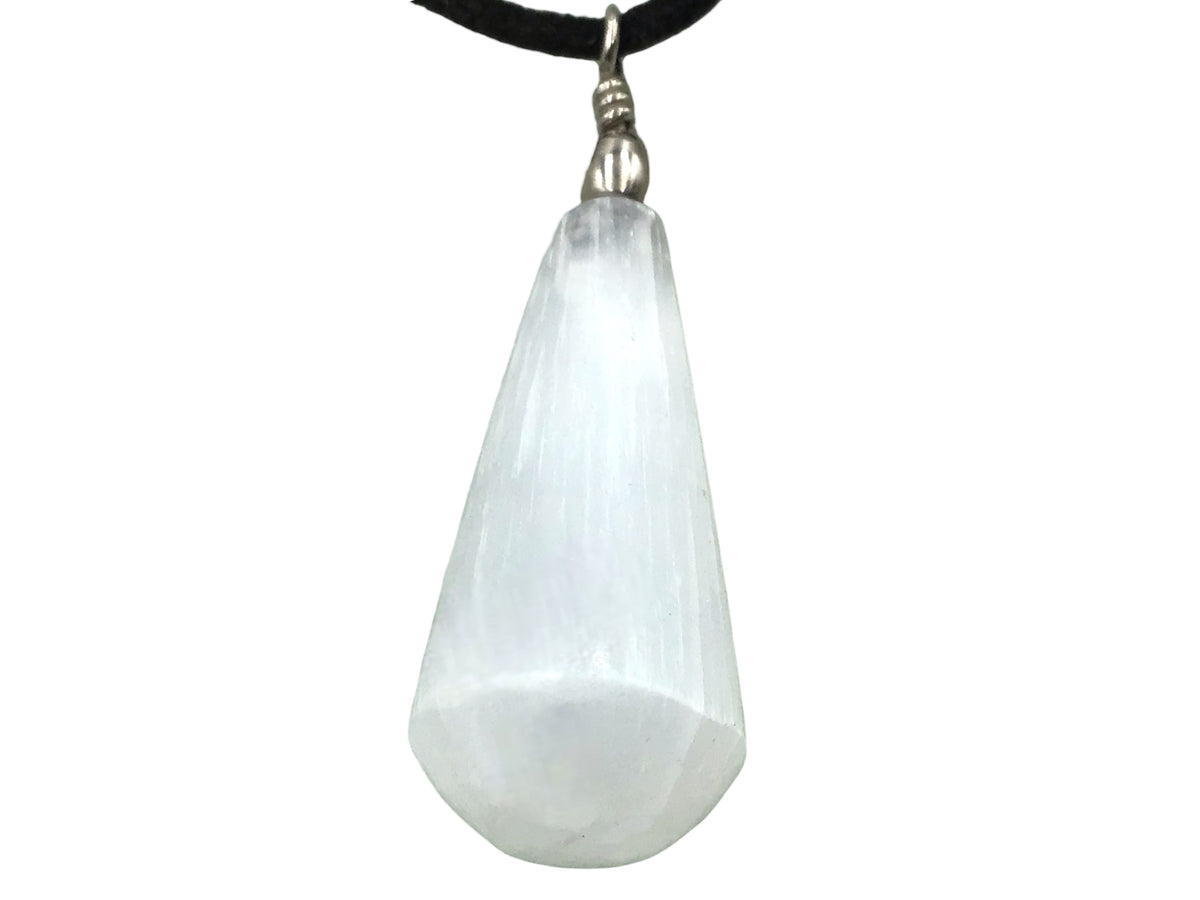 Selenit Tropfen Anhänger in bauchiger Form | ca. 45x20x10 mm | Top 1A-Qualität | Ihren Lichtbringer immer dabei I Marokko