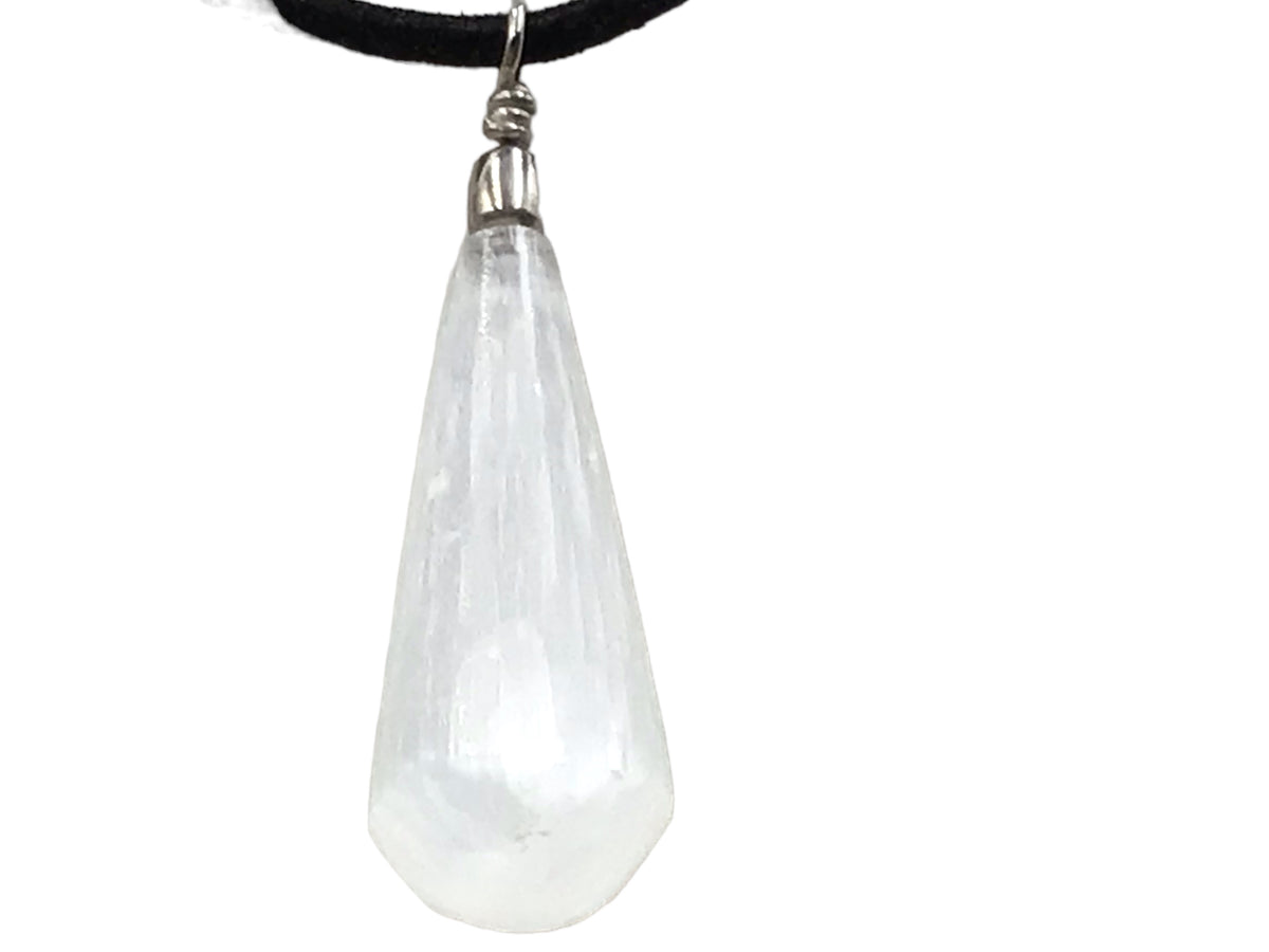 Selenit Tropfen Anhänger in bauchiger Form | ca. 45x20x10 mm | Top 1A-Qualität | Ihren Lichtbringer immer dabei I Marokko