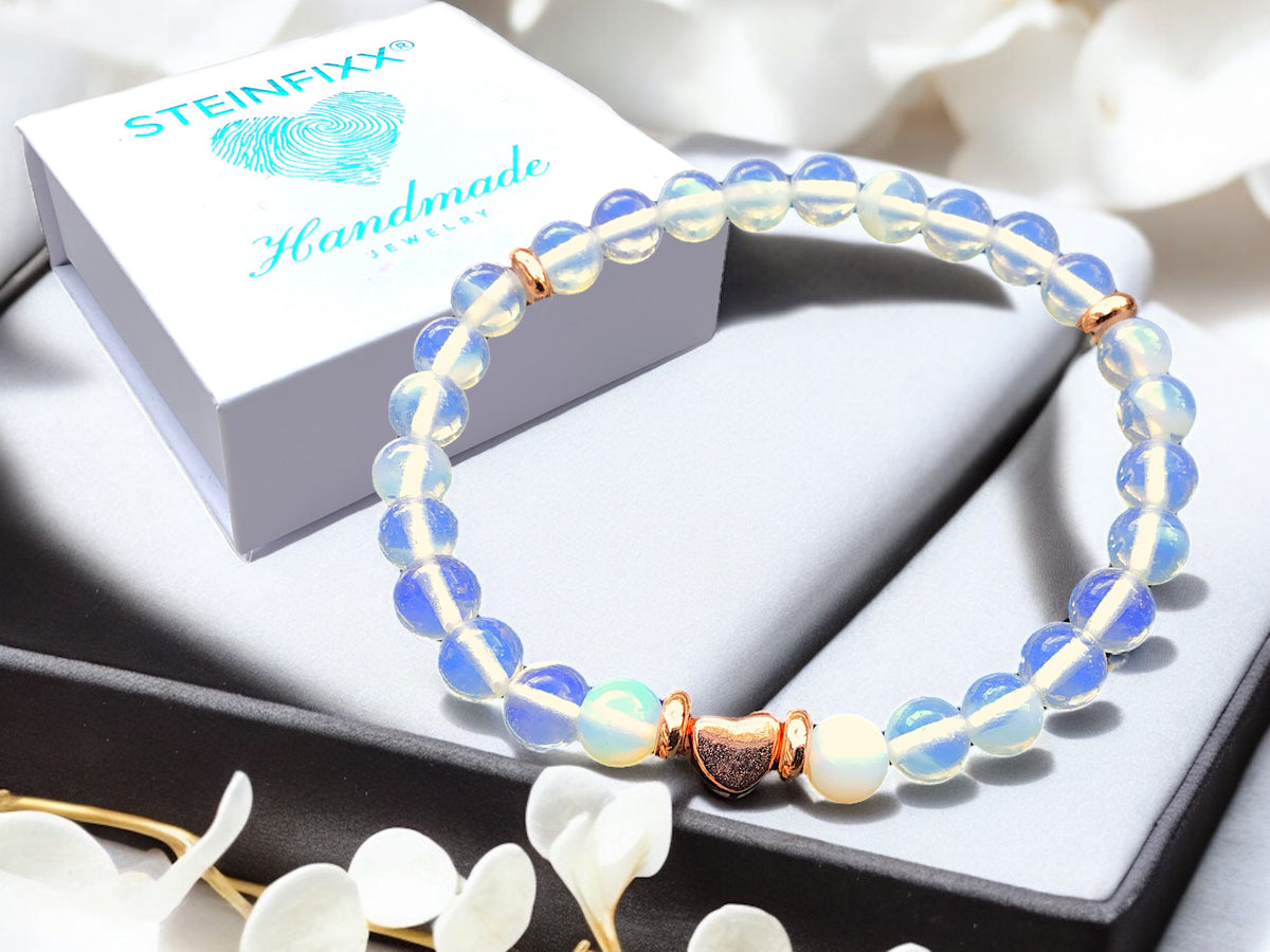 Perlenarmband Opalith mit 14 k vergoldeten Elementen in rose - Edelsteinarmband - Handmade - inclusive edler Geschenkbox