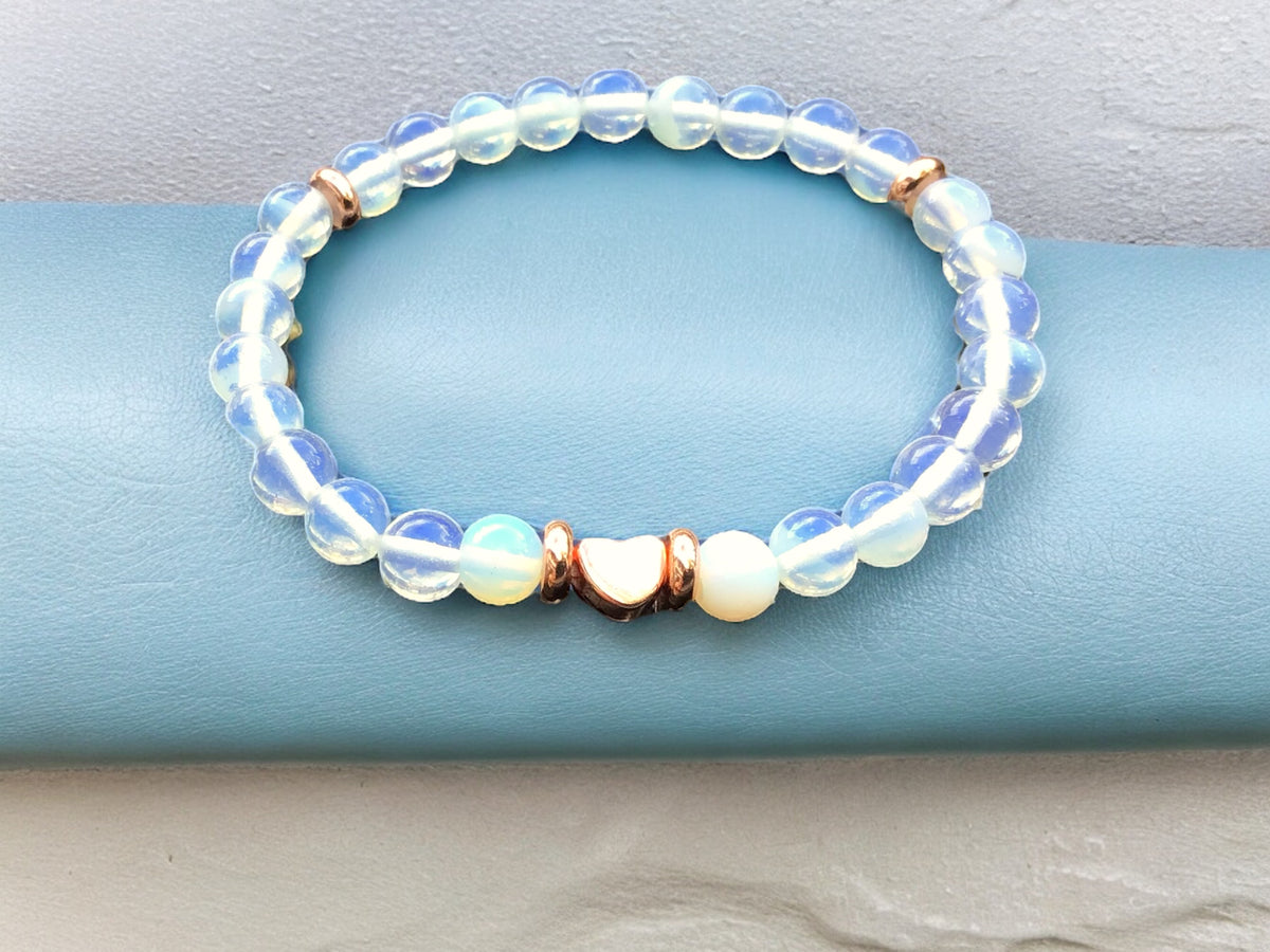 Perlenarmband Opalith mit 14 k vergoldeten Elementen in rose - Edelsteinarmband - Handmade - inclusive edler Geschenkbox