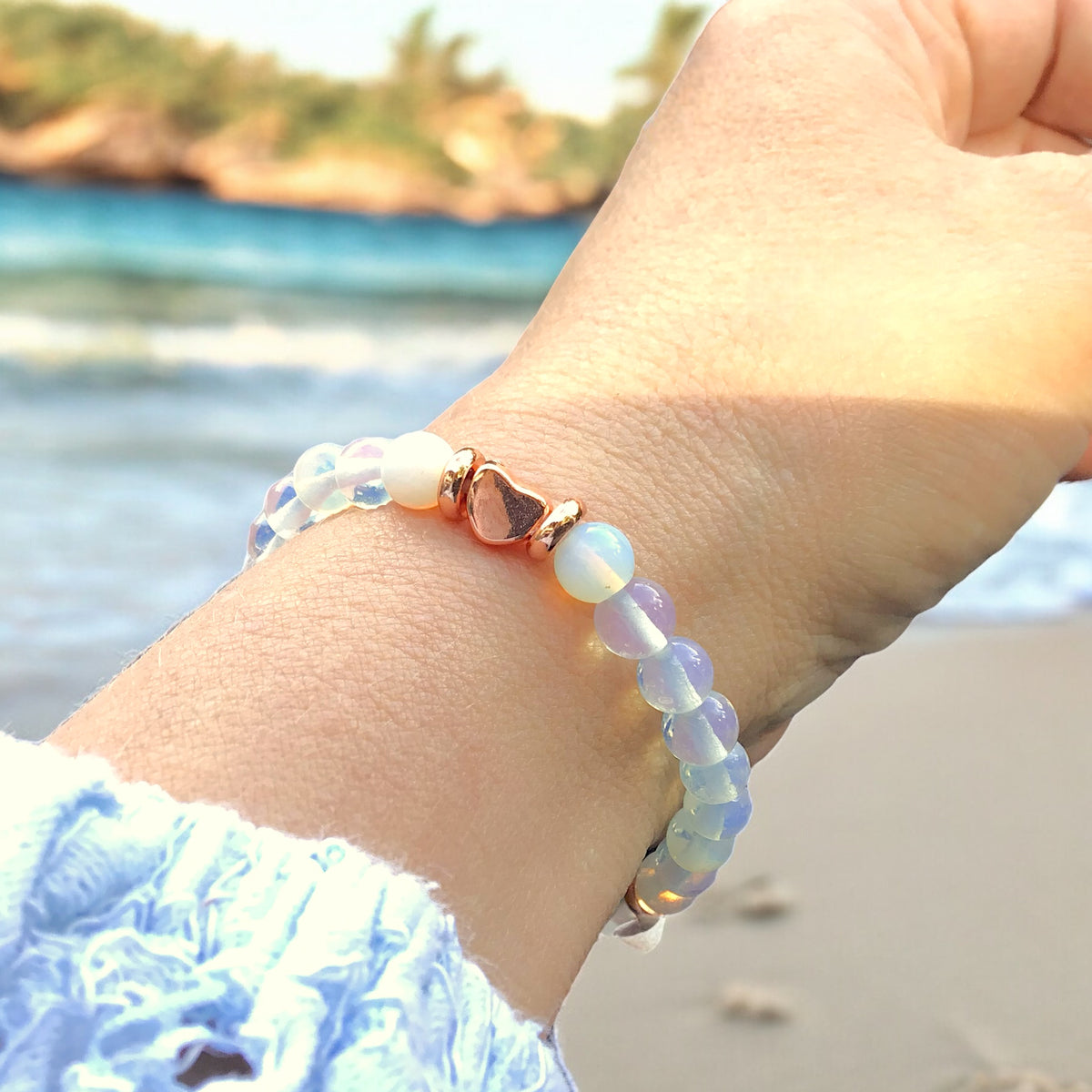 Perlenarmband Opalith mit 14 k vergoldeten Elementen in rose - Edelsteinarmband - Handmade - inclusive edler Geschenkbox