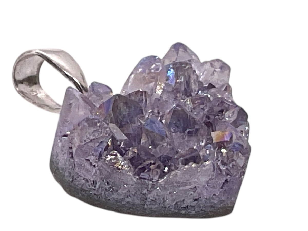 Amethyst Angel Aura Herz Anhänger AAA aus Brasilien - 925 Silber - Titanium Aura - Natur Cluster - 15 × 15 mm - Geschenkbox und Edelsteinkarte
