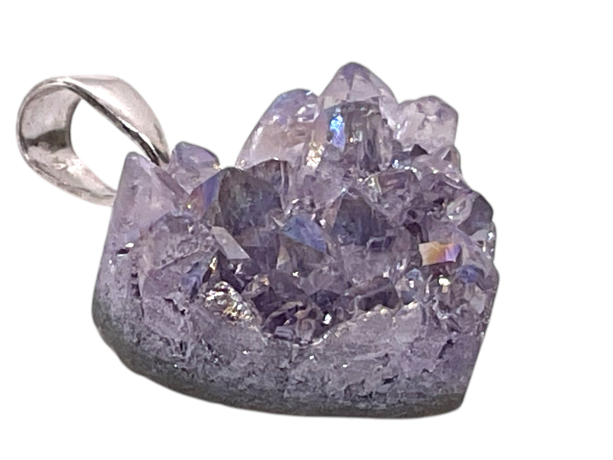 Amethyst Angel Aura Herz Anhänger AAA aus Brasilien - 925 Silber - Titanium Aura - Natur Cluster - 15 × 15 mm - Geschenkbox und Edelsteinkarte