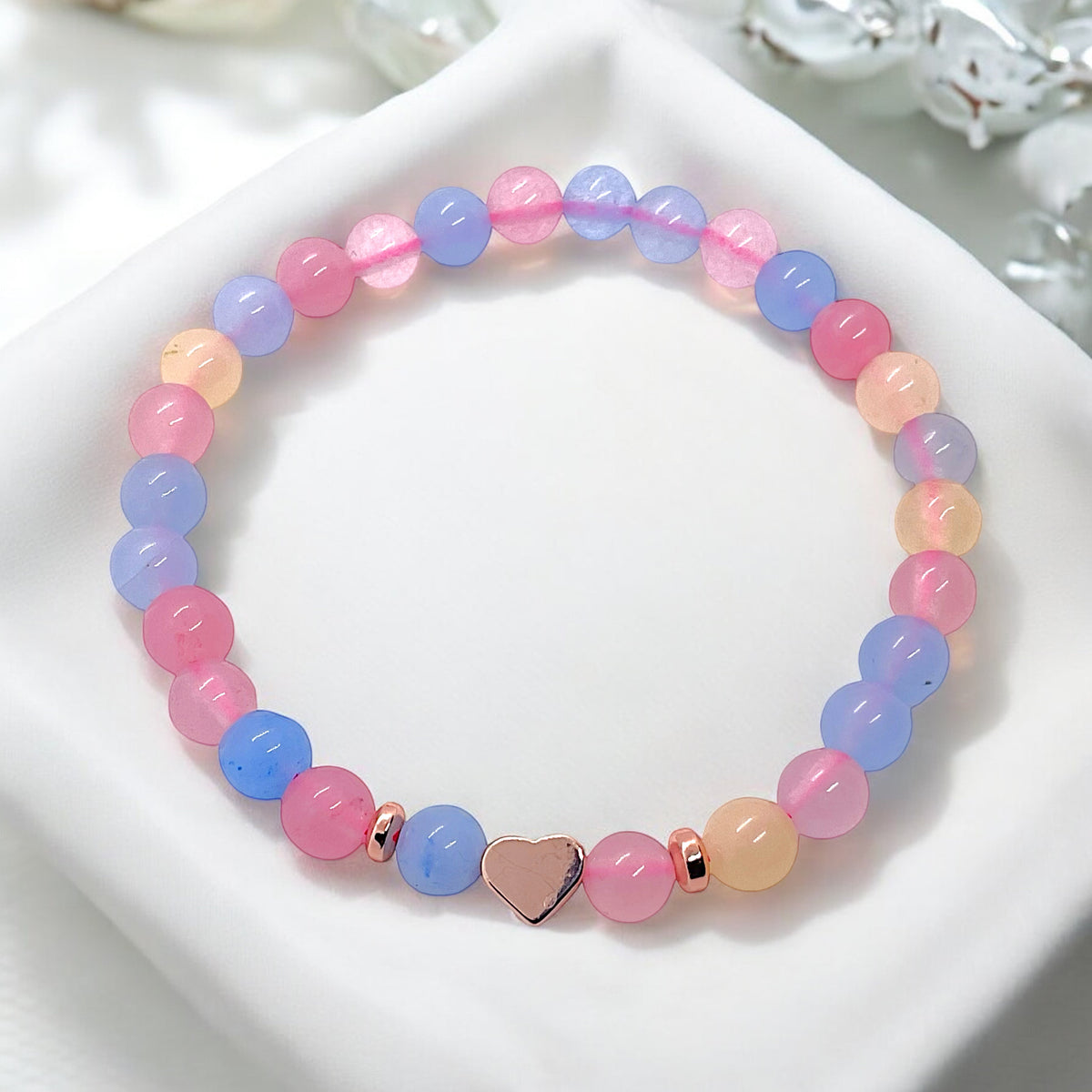 Perlenarmband Morganit mit 14 k rosèvergoldeten Elementen - Edelsteinarmband - Handmade - inclusive edler Geschenkbox - Engelsstein