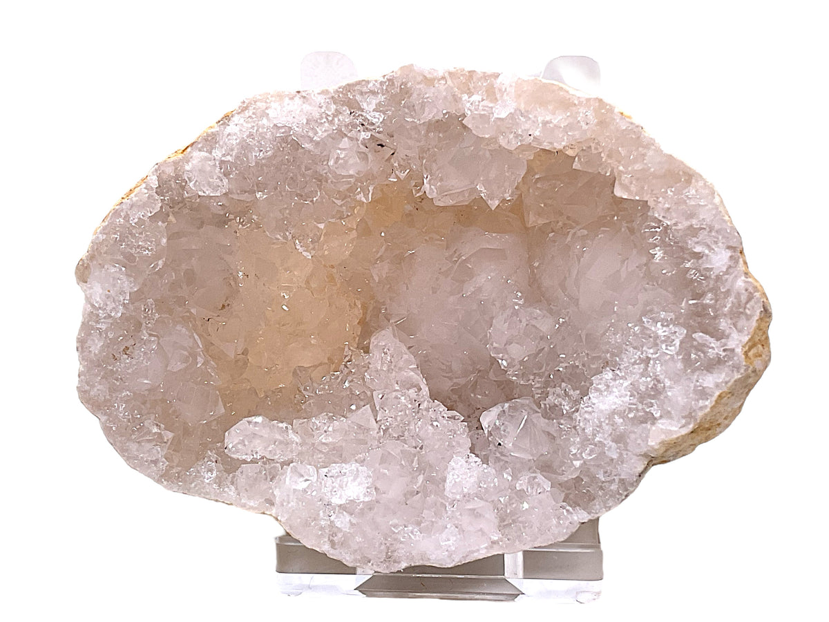 Kristall Geode | Quarzgeode | offen | incl. Acrylständer | Glücksgeode | herrliche Kristalle I 60-70mm I Geodenhälfte