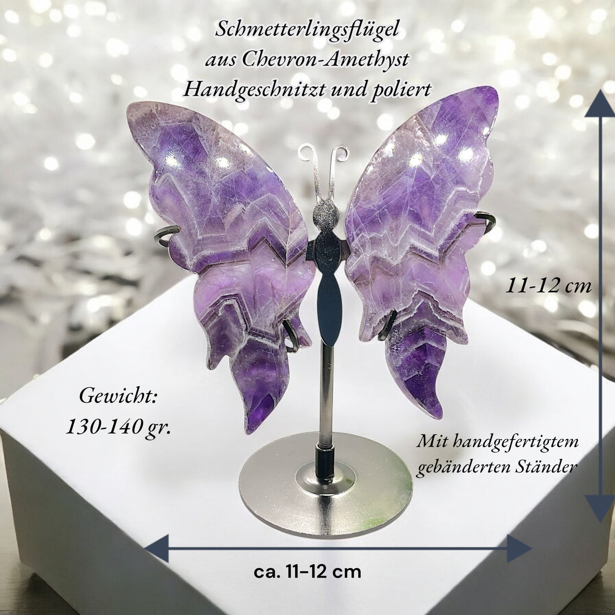 Schmetterlingsflügel aus handgeschnitzten Naturedelsteinen mit individuellem Ständer - poliert - Verschiedene Varianten - mit Geschenkbox
