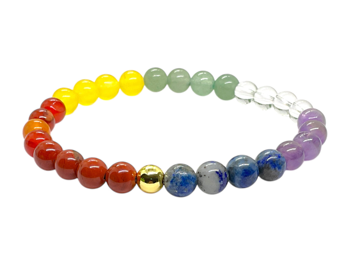 Perlenarmband Chakra 6 mm mit 14k vergoldeter Edelstahlperle - Handmade - inclusive edler Geschenkbox - 7 Chakren aus echten Mineralien