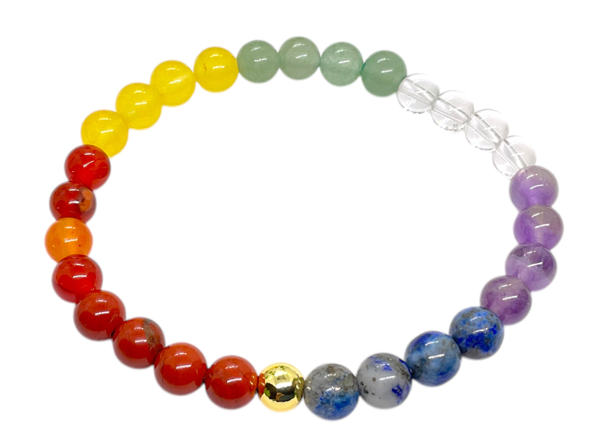 Perlenarmband Chakra 6 mm mit 14k vergoldeter Edelstahlperle - Handmade - inclusive edler Geschenkbox - 7 Chakren aus echten Mineralien