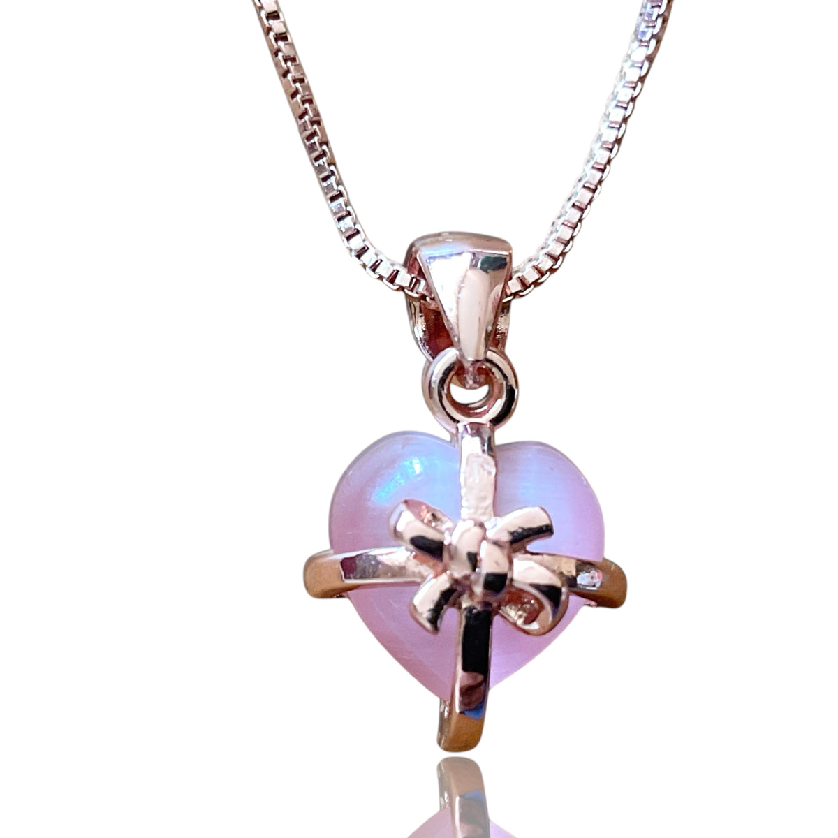 Herz Halskette rosa Katzenauge - echtes 925 Silber rosegold plattiert - Ich passe auf Dich auf oder Du bist mein Geschenk- inclusive Geschenkbox