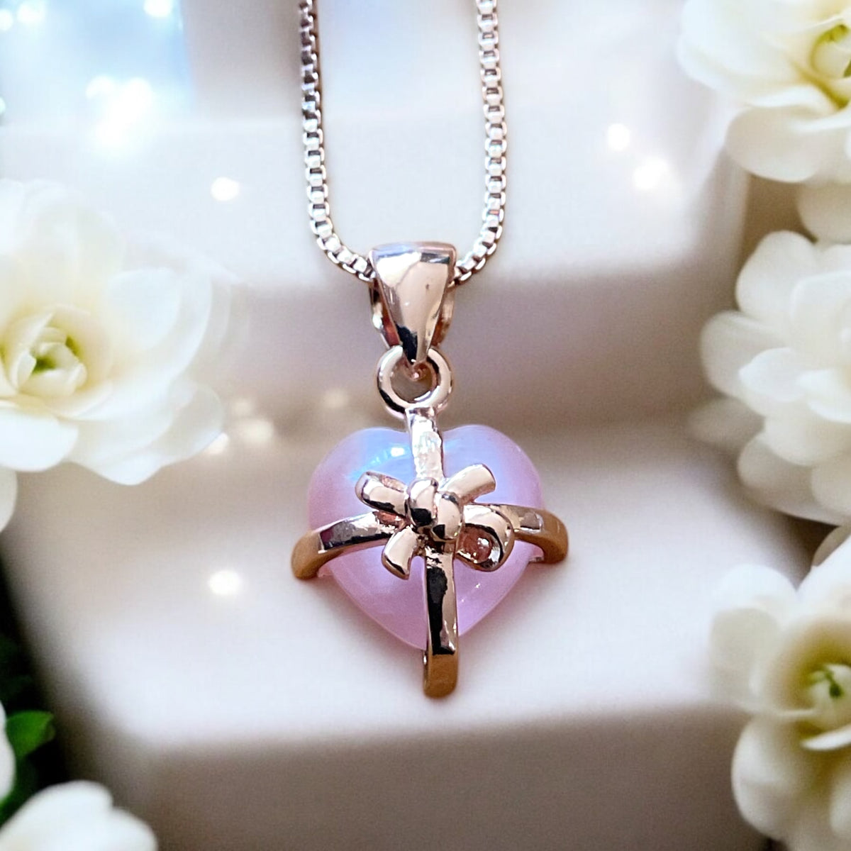Herz Halskette rosa Katzenauge - echtes 925 Silber rosegold plattiert - Ich passe auf Dich auf oder Du bist mein Geschenk- inclusive Geschenkbox