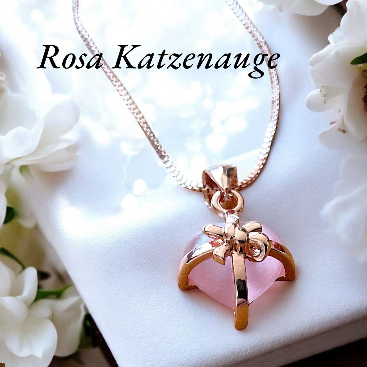 Herz Halskette rosa Katzenauge - echtes 925 Silber rosegold plattiert - Ich passe auf Dich auf oder Du bist mein Geschenk- inclusive Geschenkbox