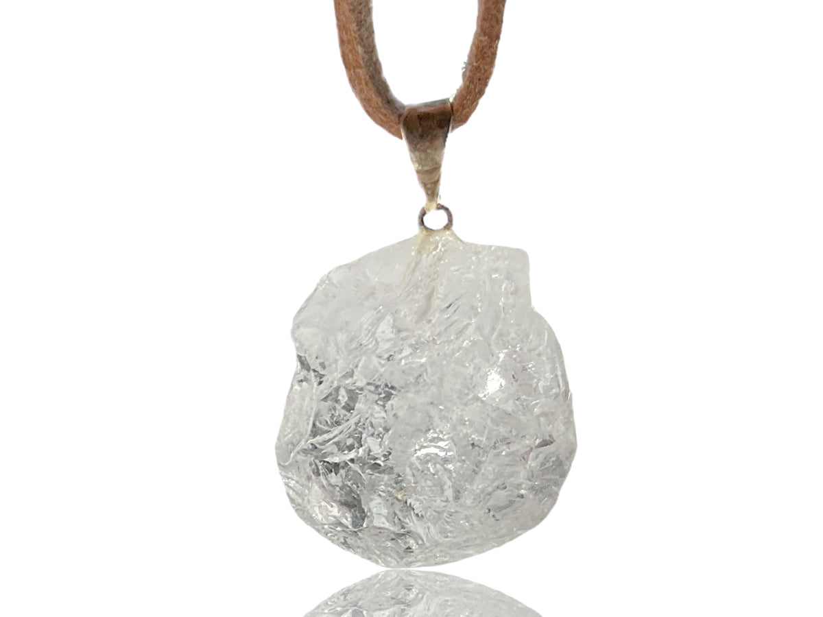 Edelstein Rohstein Kette - wunderschöner Cluster (Brocken) mit Lederband, wahlweise  Bergkristall, Amethyst, Aventurin oder Rosenquarz - Kristalle zum wohlfühlen