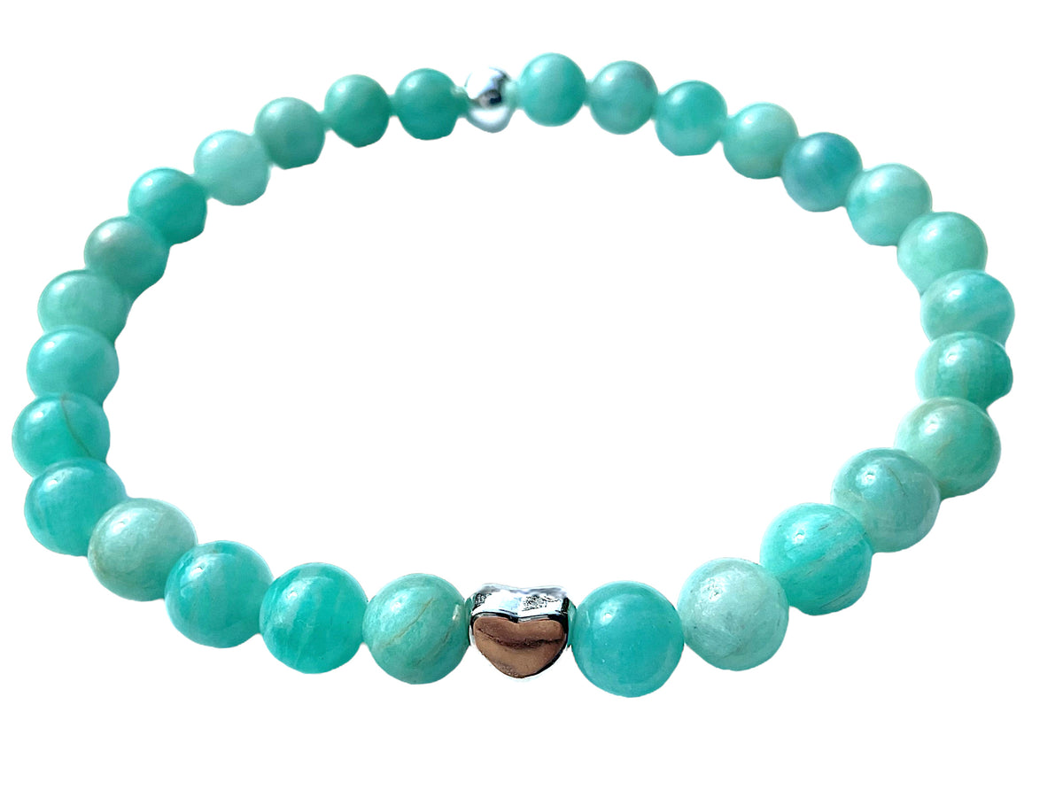 Steinfixx® Edelstein Perlenarmband Amazonit Ice mit 925 Silberperle und Herz oder Stern| Energieschmuck | in edler Geschenkbox | Handmade