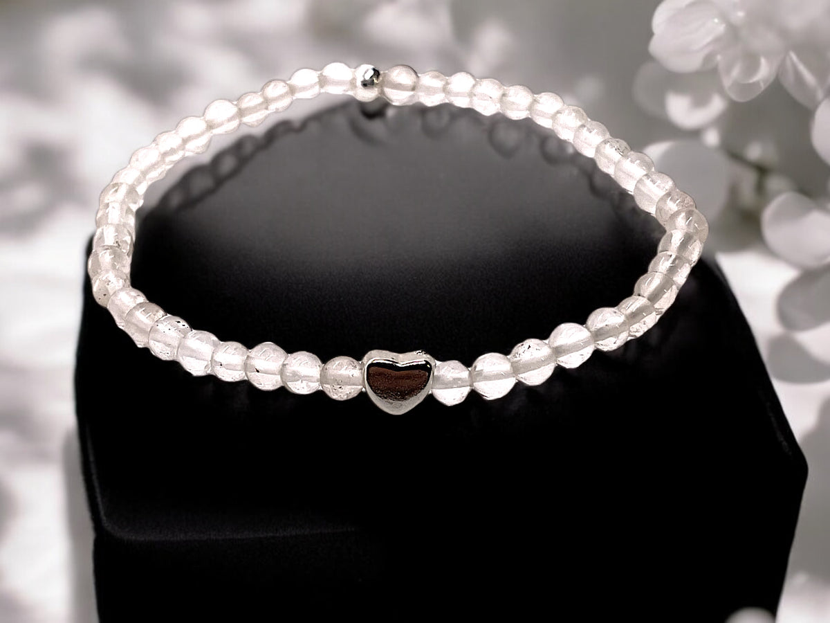 Bergkristall Edelstein Perlen Armband  *HEILUNG*  - mit 925 Silberperle und versilbertem Herzchen in Steinfixx Geschenkbox - Handmade