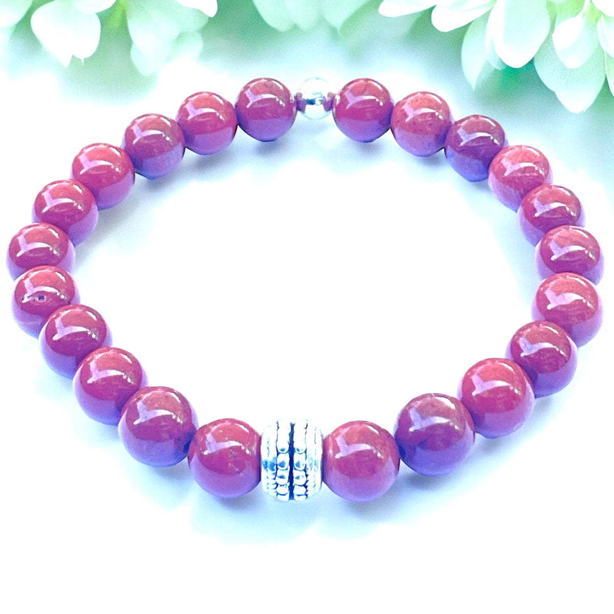 Perlenarmband aus rotem Jaspis - Hochwertiges Edelsteinarmband mit 925 Silberperle und Vintage Perle  - handgefertigt - in Geschenkbox -Lebensfreude