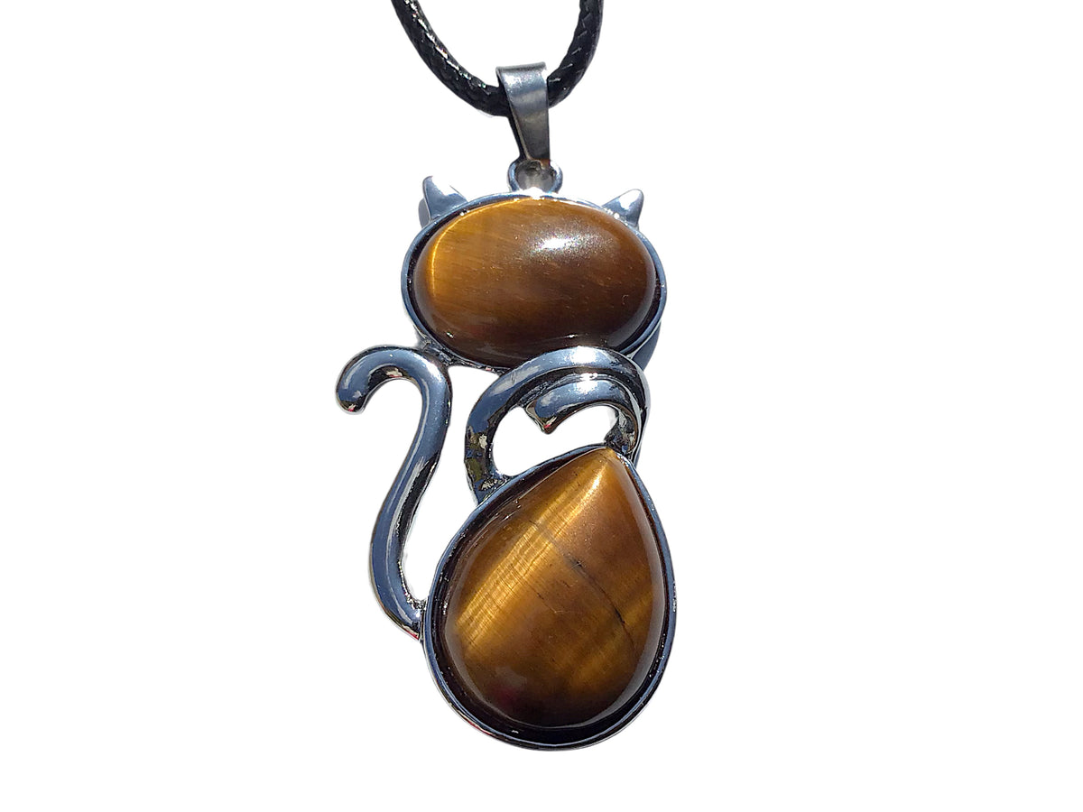 Für Katzenliebhaber <3 Steinfixx® - Edelstein Kette mit Katzen Anhänger | doppelte Edelsteine | Edelstahl versilbert | für Katzenliebhaber |farbintensiv | Sale