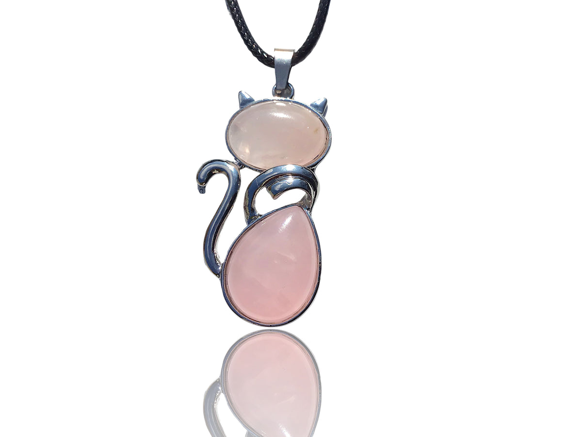 Für Katzenliebhaber <3 Steinfixx® - Edelstein Kette mit Katzen Anhänger | doppelte Edelsteine | Edelstahl versilbert | für Katzenliebhaber |farbintensiv | Sale