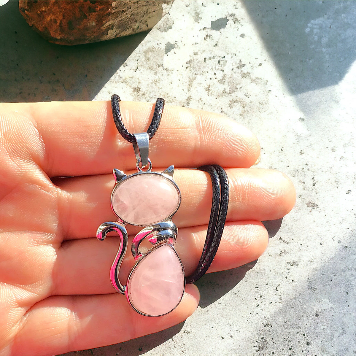 Für Katzenliebhaber <3 Steinfixx® - Edelstein Kette mit Katzen Anhänger | doppelte Edelsteine | Edelstahl versilbert | für Katzenliebhaber |farbintensiv | Sale