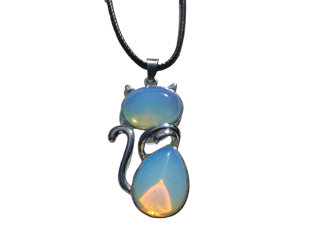 Für Katzenliebhaber <3 Steinfixx® - Edelstein Kette mit Katzen Anhänger | doppelte Edelsteine | Edelstahl versilbert | für Katzenliebhaber |farbintensiv | Sale