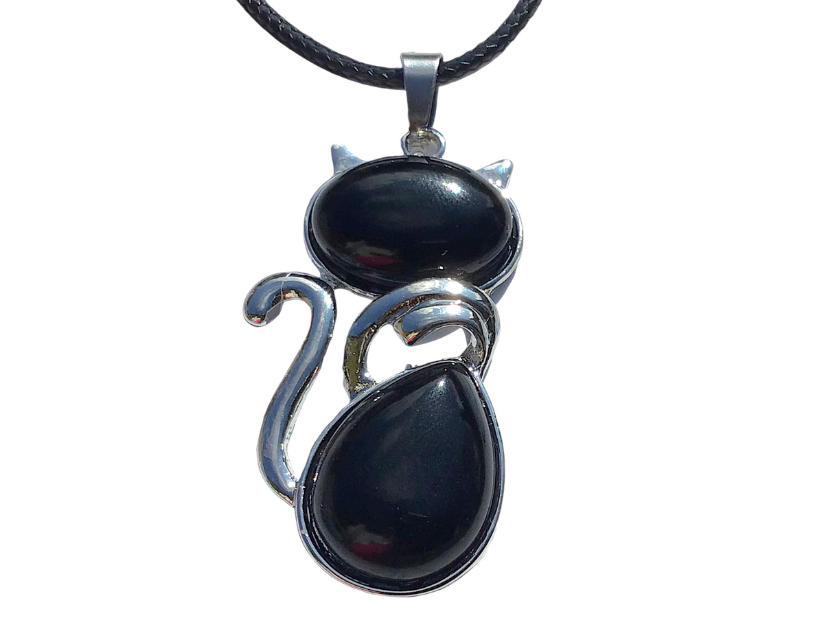 Für Katzenliebhaber <3 Steinfixx® - Edelstein Kette mit Katzen Anhänger | doppelte Edelsteine | Edelstahl versilbert | für Katzenliebhaber |farbintensiv | Sale