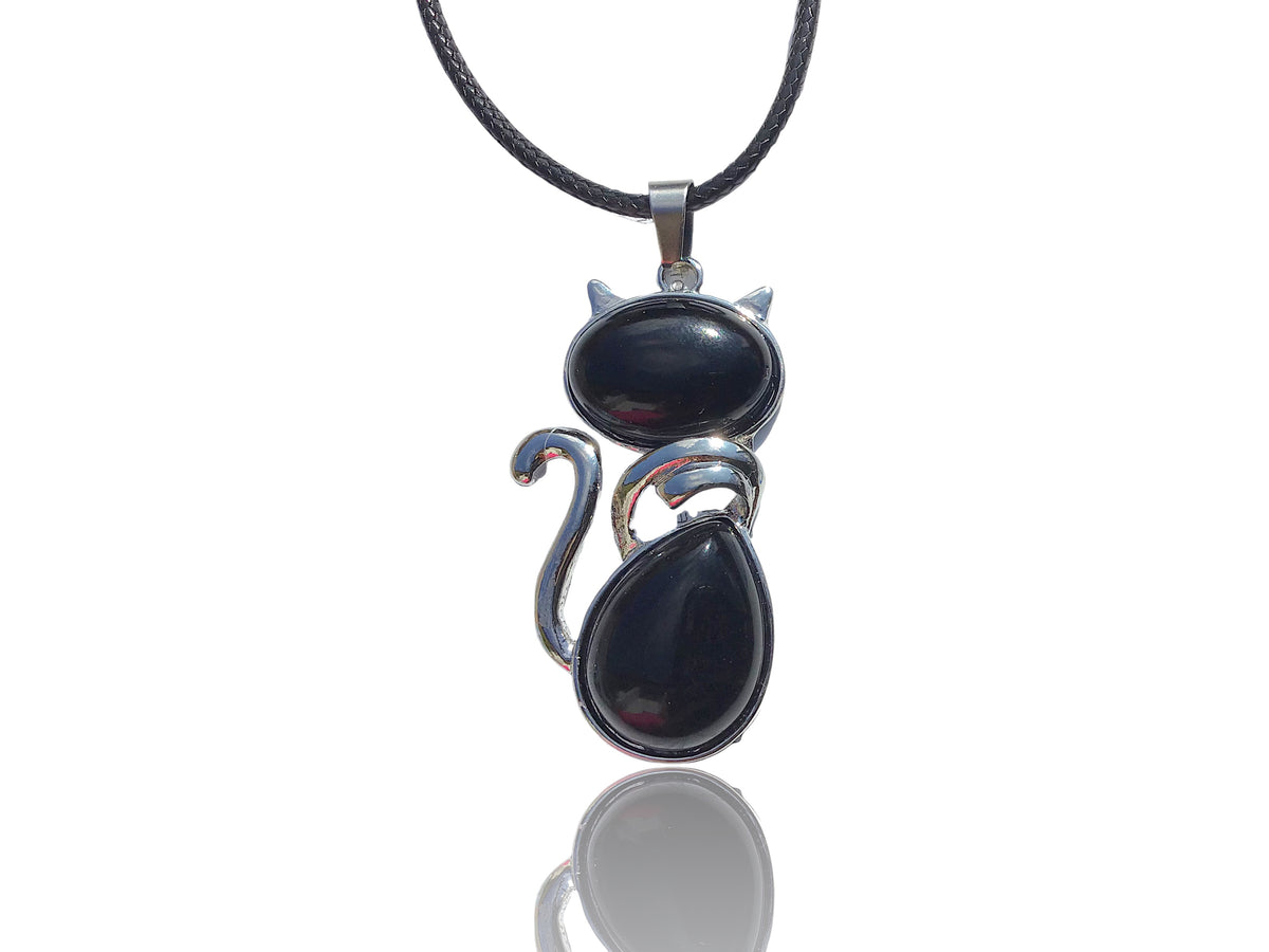 Für Katzenliebhaber <3 Steinfixx® - Edelstein Kette mit Katzen Anhänger | doppelte Edelsteine | Edelstahl versilbert | für Katzenliebhaber |farbintensiv | Sale
