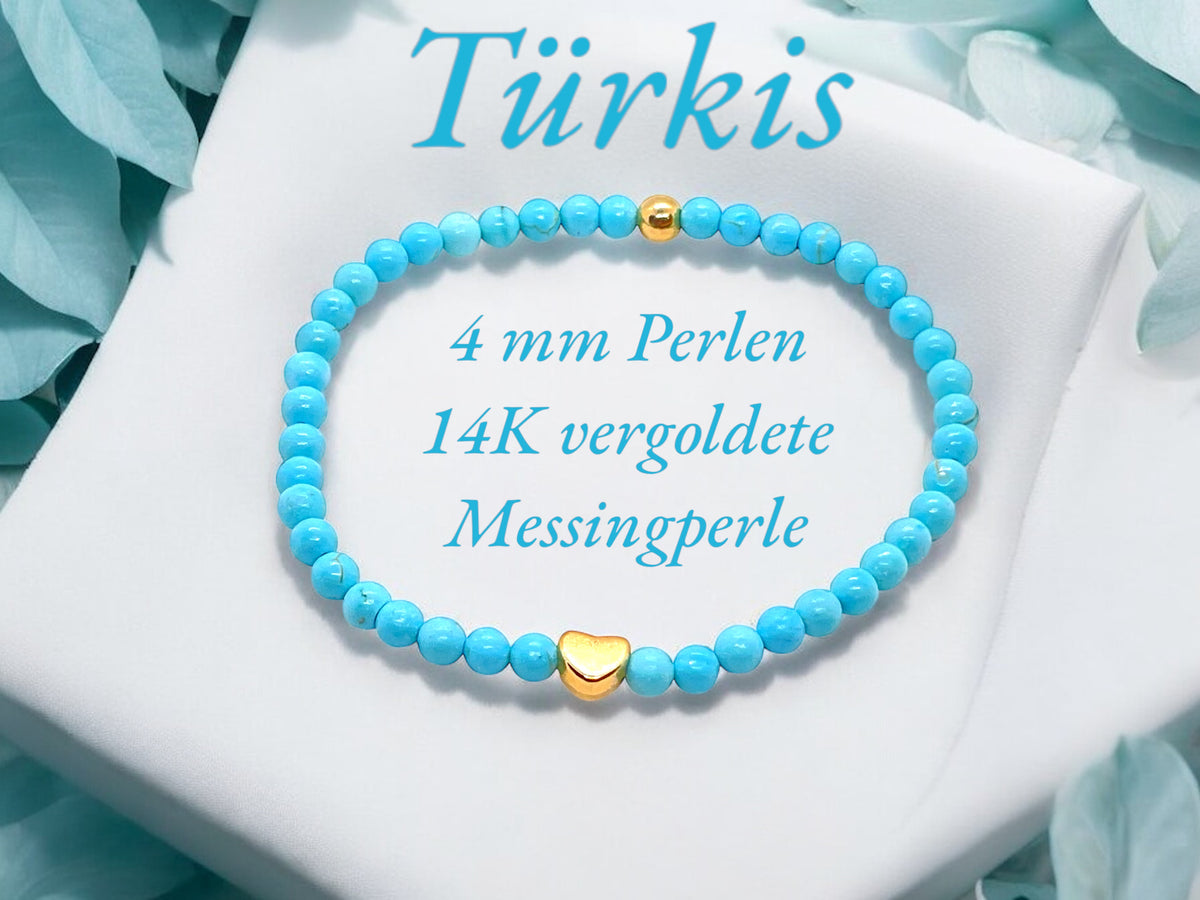 Handgefertigtes Türkis Perlenarmband  - Hochwertiges Edelsteinarmband mit 18k vergoldeten Elementen - in Geschenkbox