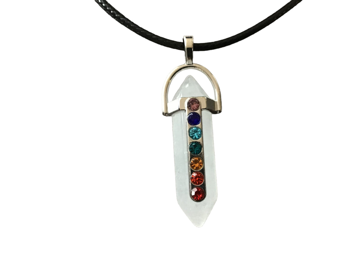 Anhänger Hexagon weiss mit 45 cm Kordelkette - CHAKRA - 50x8x8 mm - 5 Gramm