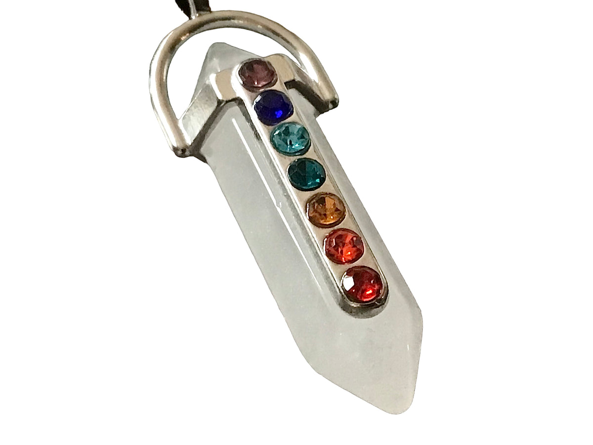 Anhänger Hexagon weiss mit 45 cm Kordelkette - CHAKRA - 50x8x8 mm - 5 Gramm