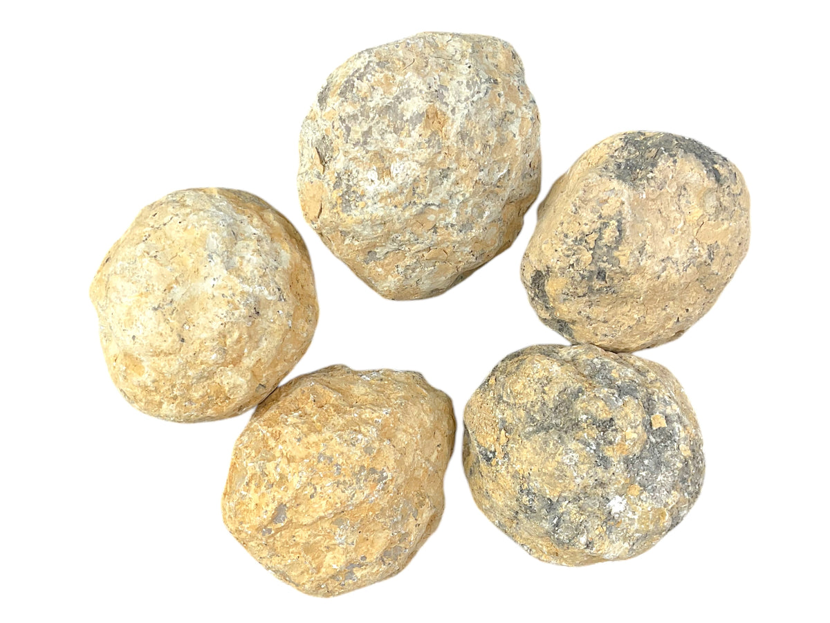 Grosses fünfteiliges Geoden Sparset in Tennisballgröße, je 6-7 cm - mit Anleitung zum aufbrechen und Beschreibung der Geoden - insgesamt 1000-1200 Gramm