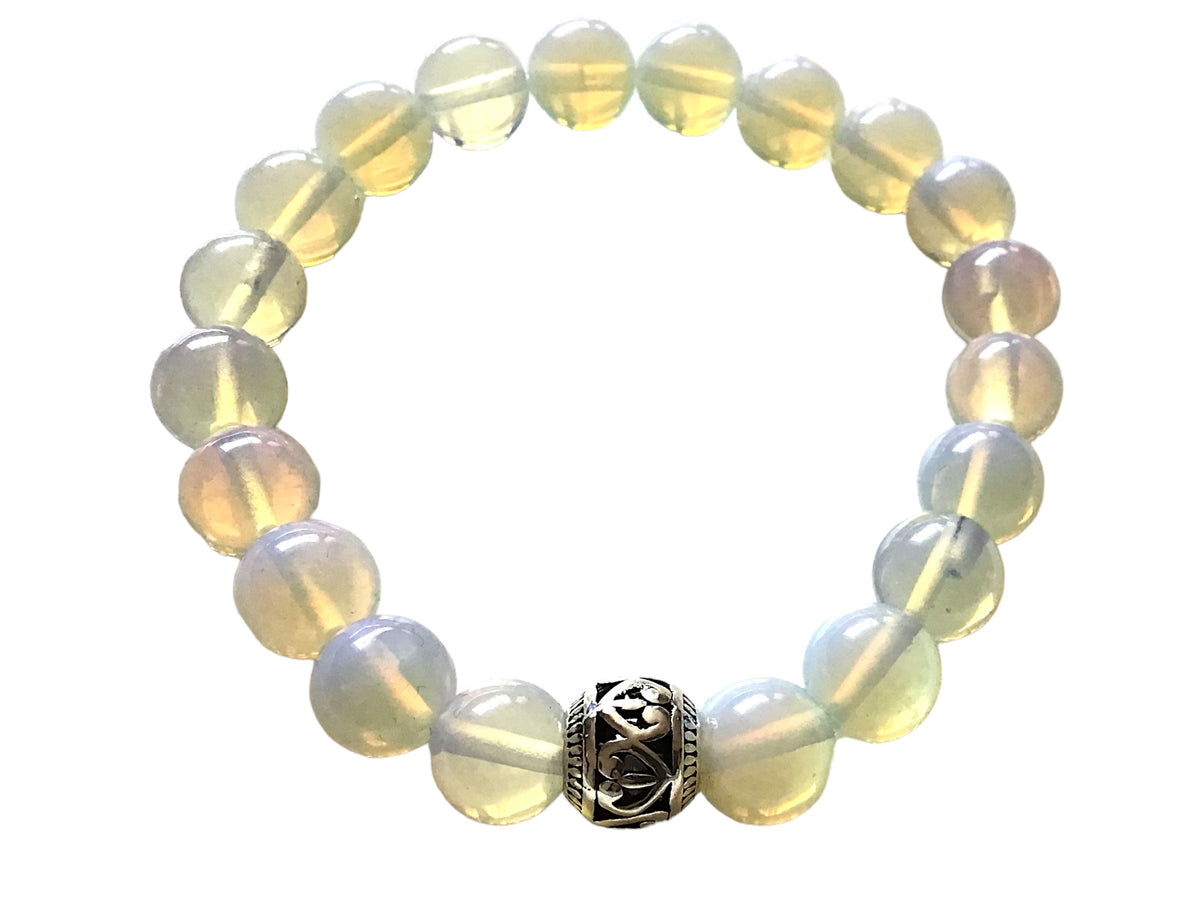 Perlenarmband Opalith 10 mm mit Vintage Perle - Edelsteinarmband - Handmade - inclusive edler Geschenkbox