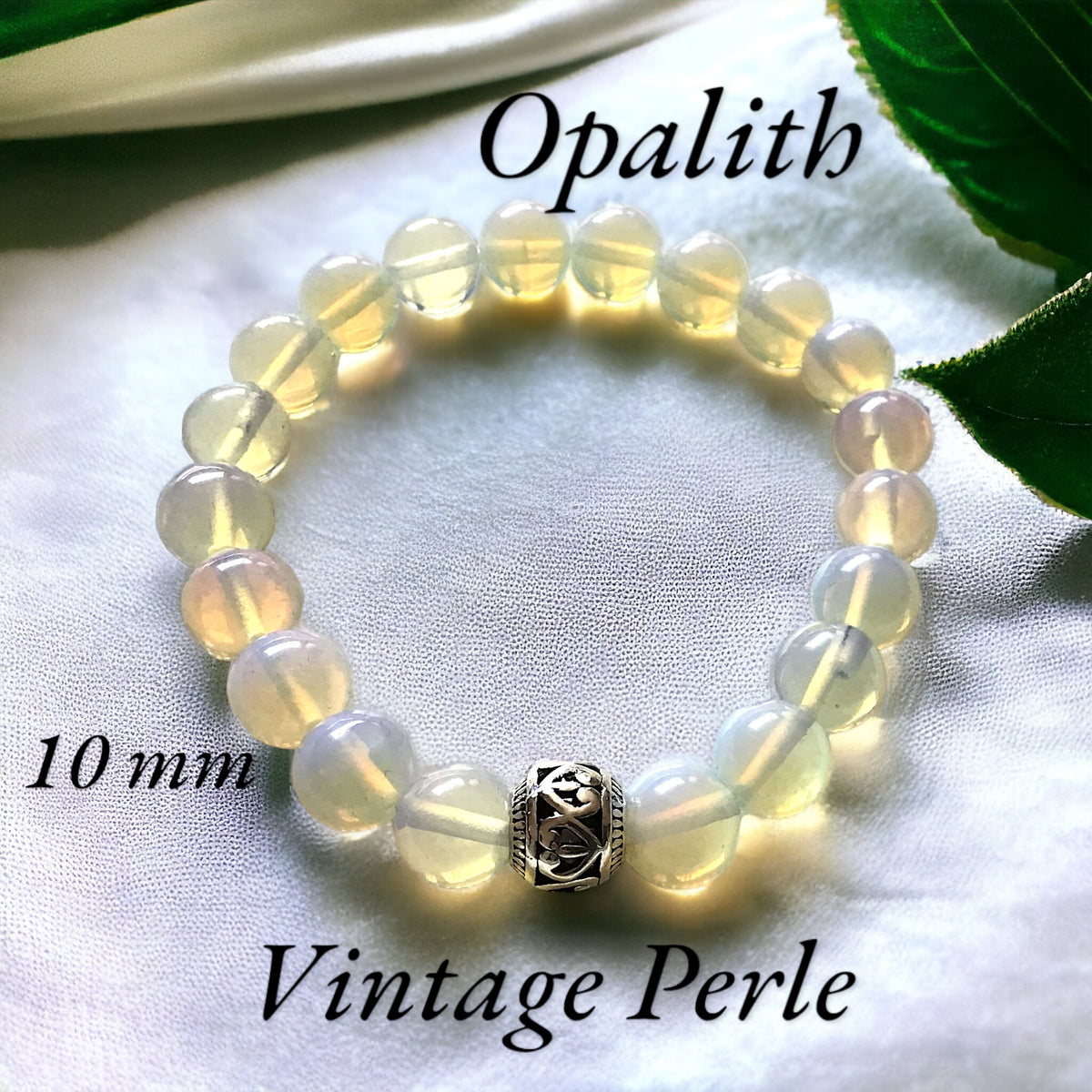 Perlenarmband Opalith 10 mm mit Vintage Perle - Edelsteinarmband - Handmade - inclusive edler Geschenkbox