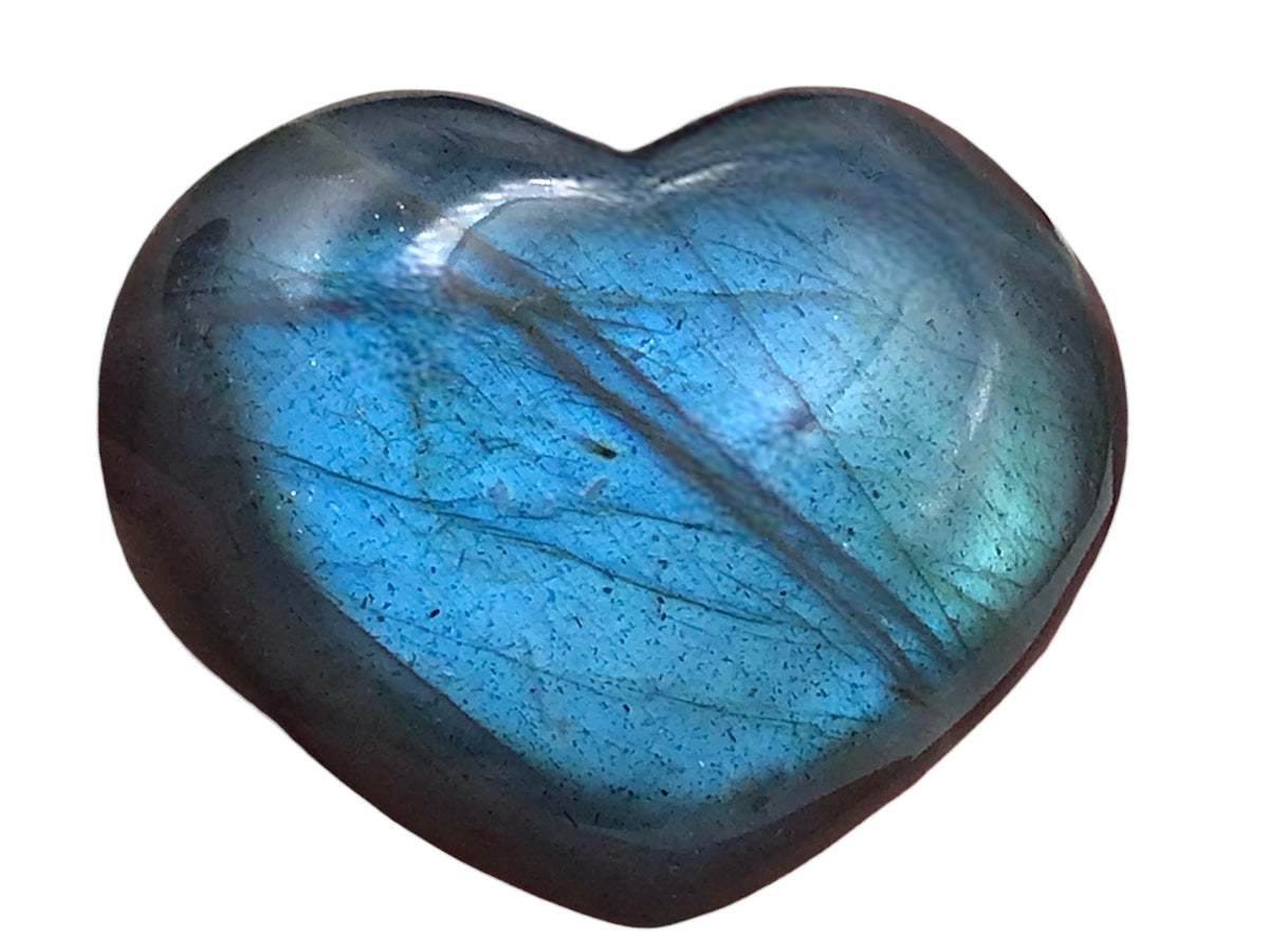Labradorit Edelstein Herz AAA-Qualität – Madagaskar – 42 × 40 × 13 mm – ca. 28 g – Naturstein – mit Edelsteinkarte & Geschenkbox