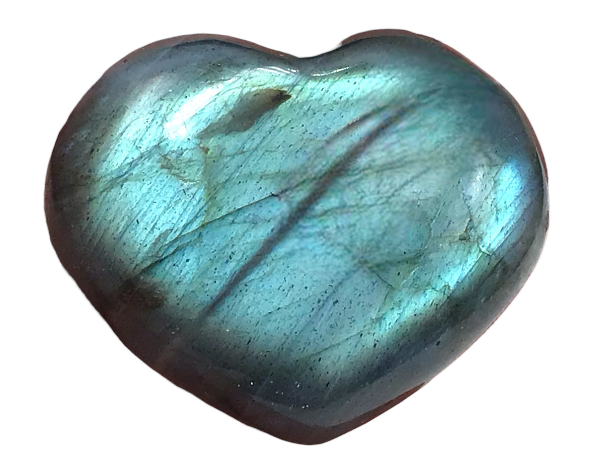 Labradorit Edelstein Herz AAA-Qualität – Madagaskar – 42 × 40 × 13 mm – ca. 28 g – Naturstein – mit Edelsteinkarte & Geschenkbox
