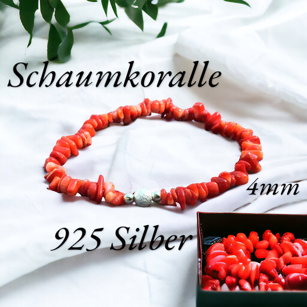 Splitterarmband aus Schaumkoralle mit 925 Silberperlen und Sternstaubkugel I handgefertigt I Geschenkbox I Philippinen