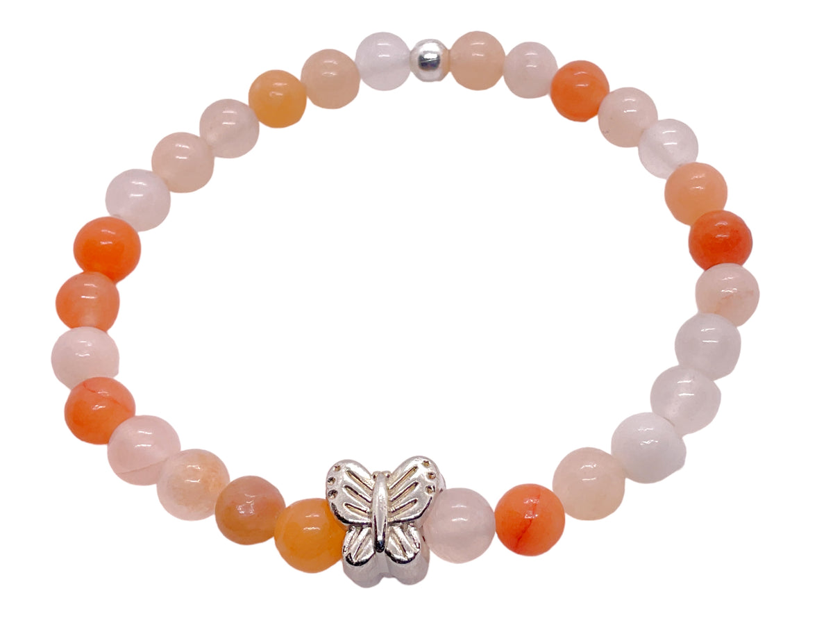 Steinfixx® - Aventurin rot - pink Perlenarmband Handmade mit 925 Silberperle und Schmetterling - inclusive edler Geschenkbox - Blutdruck und Cholesterin