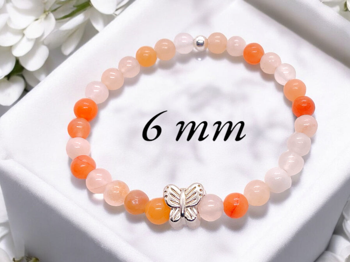 Steinfixx® - Aventurin rot - pink Perlenarmband Handmade mit 925 Silberperle und Schmetterling - inclusive edler Geschenkbox - Blutdruck und Cholesterin