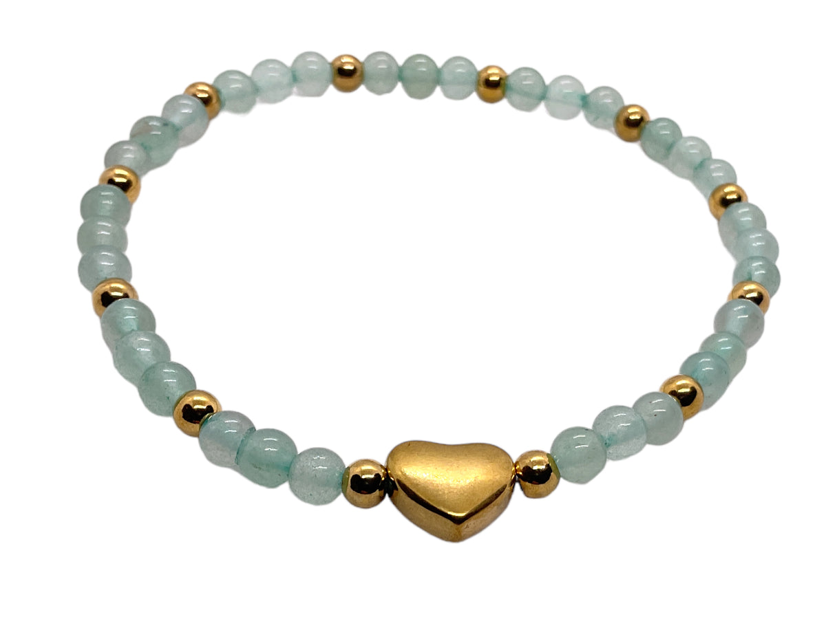 Steinfixx® - Grüner Aventurin Perlenarmband mit Messingherz und Messingperlen - Hochwertiges Edelsteinarmband handgefertigt inclusive edler Geschenkbox und Edelsteinkarte
