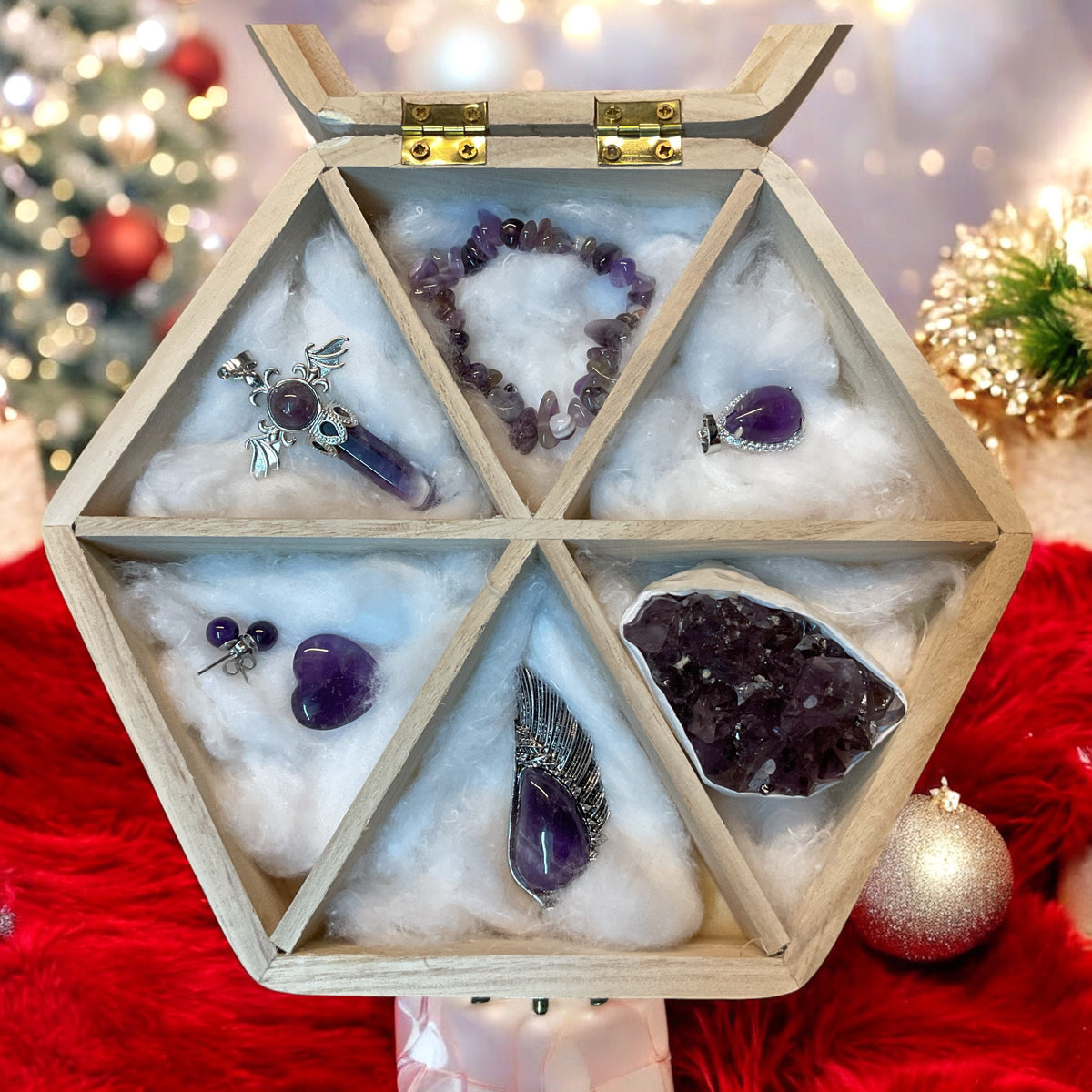 Geschenkset Amethyst in Echtholzkiste 7 Teile im Sparset I Brasilien
