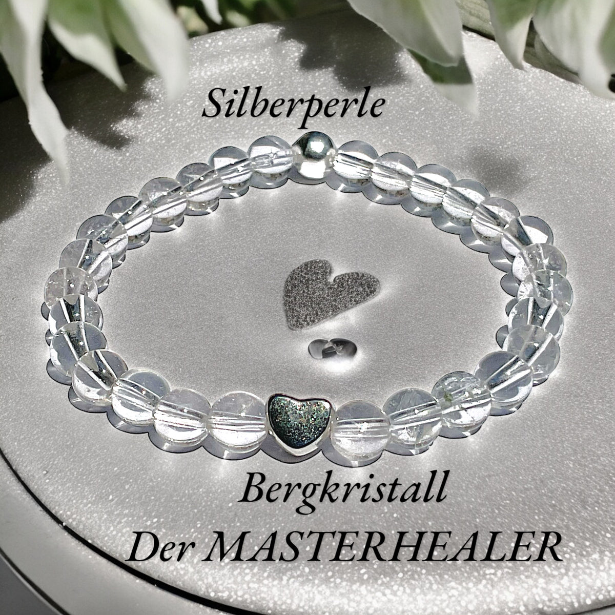 Bergkristall Edelstein Perlen Armband  *HEILUNG*  - mit 925 Silberperle und versilbertem Herzchen in Steinfixx Geschenkbox - Handmade