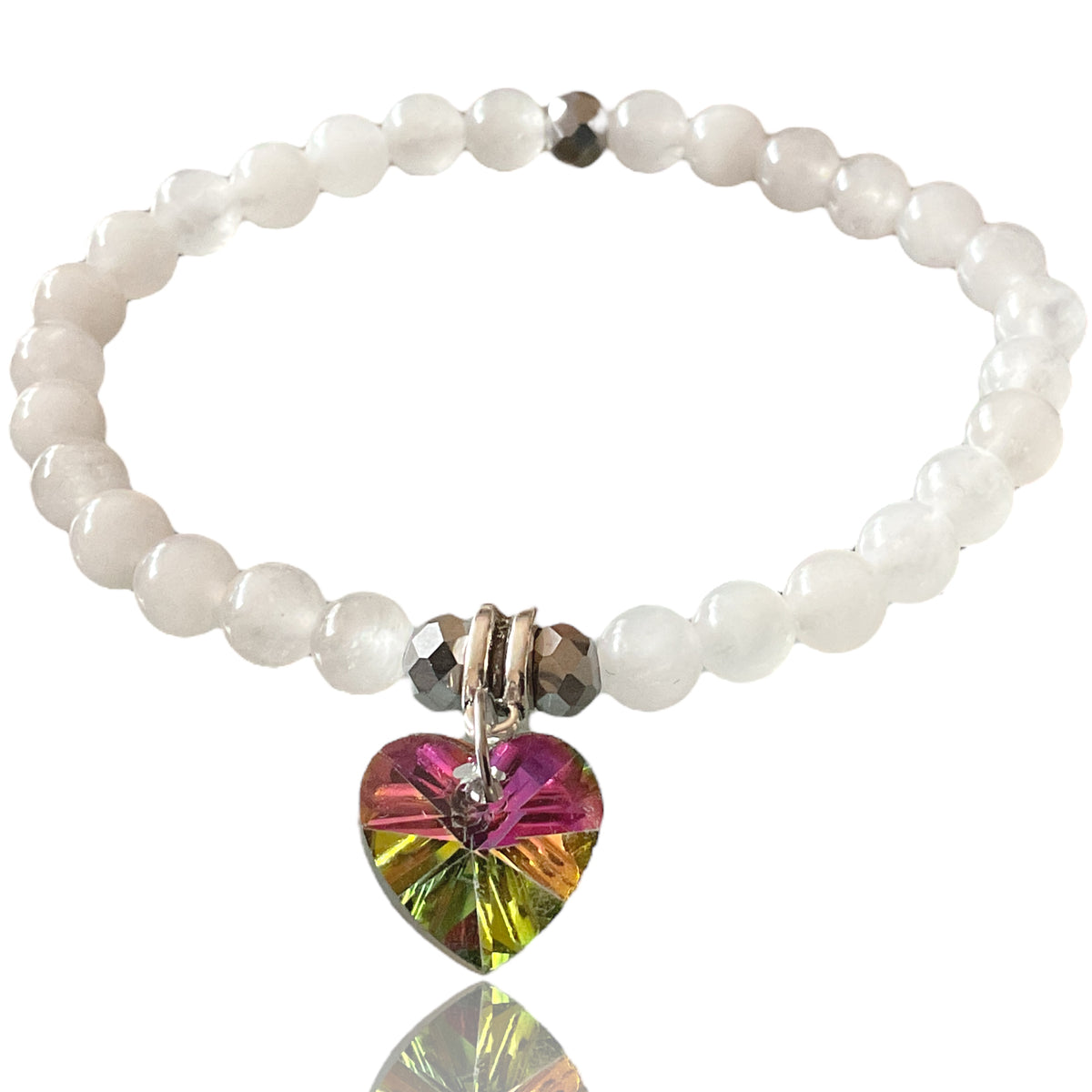 Steinfixx® - Bezauberndes weiße Jade Perlen Armband mit Angel Aura Herz, Edelsteinarmband - inclusive edler Geschenkbox - Handmade