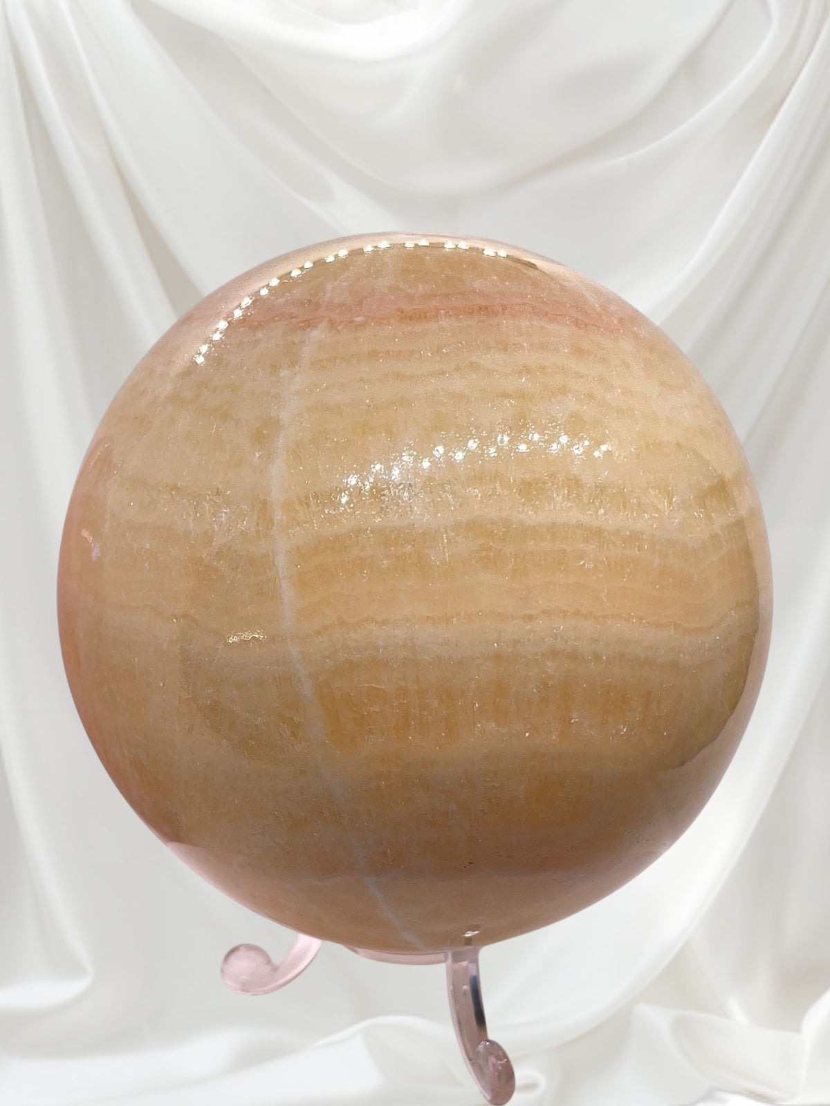 XXL Orangencalcit Kugel mit Acrylständer I Edelsteinkugel I 1140 gr I 10 cm I Sammlerstück I Unikat-Masterpiece 1652 I Mexiko