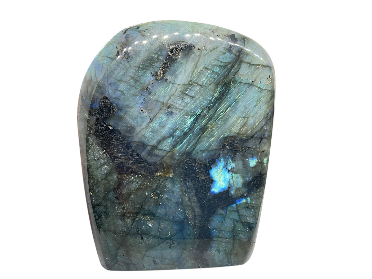 Labradorit Freeform I hochglanzpoliert I 11x4,5x14cm I 1425 gr. I Highlight für jeden Raum I Unikat-Masterpiece 1523 I AAA-Qualität I Sammlerstück I Madagaskar