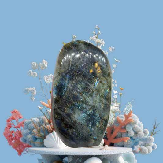 XXL Labradorit Freeform I 9x5x15cm I 1412gr. I Unikat-Masterpiece 1638 I hochglanzpoliert I Sammlerstück I Top 1A-Qualität I Madagaskar