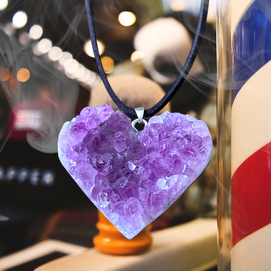Amethyst Herz Anhänger 925 Silber I incl. 80 cm Wildlederband und Geschenkverpackung I ca. 10 gr. I ca. 2-3 cm I Handarbeit I Brasilien