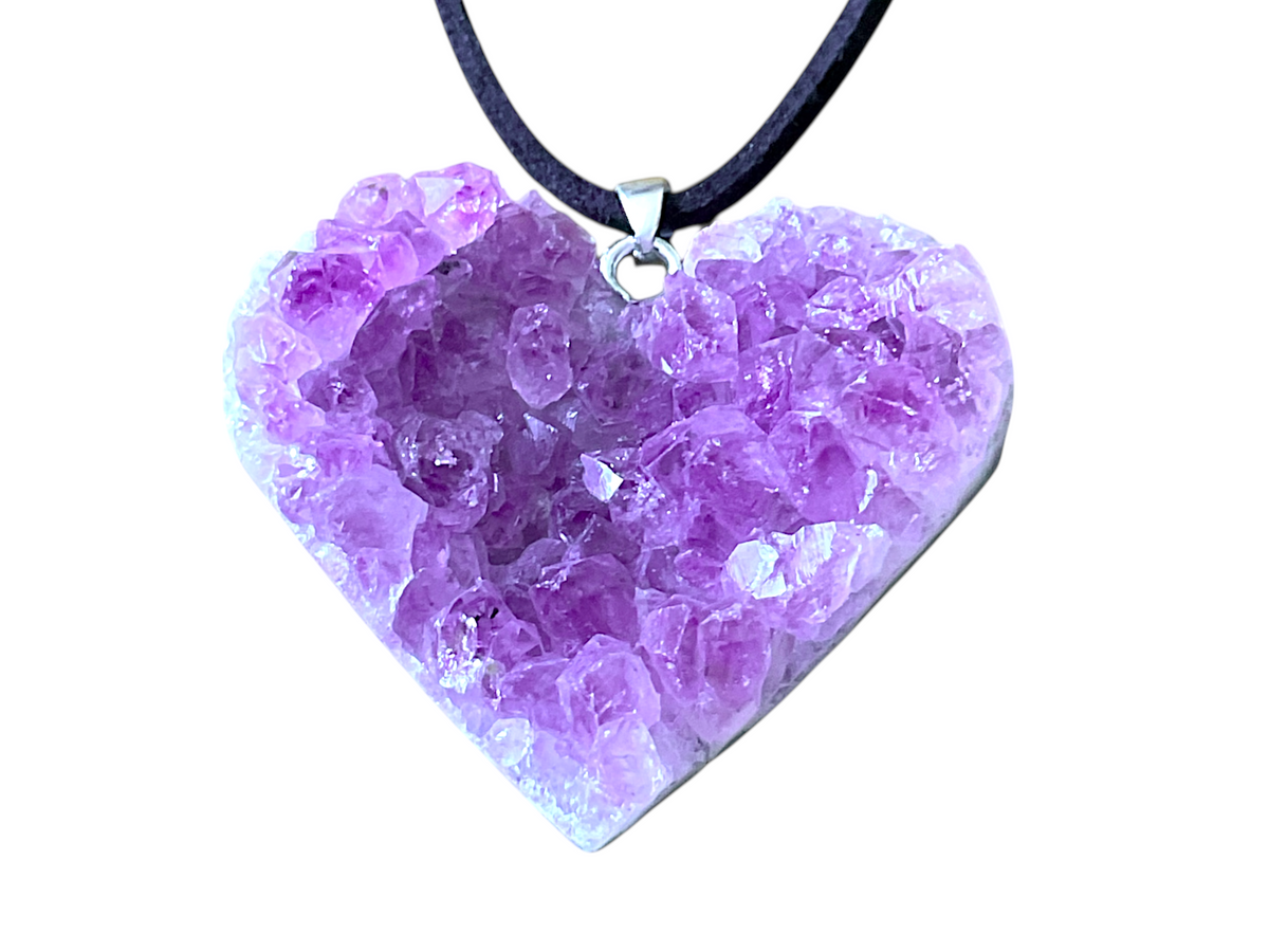 Amethyst Herz Anhänger 925 Silber I incl. 80 cm Wildlederband und Geschenkverpackung I ca. 10 gr. I ca. 2-3 cm I Handarbeit I Brasilien
