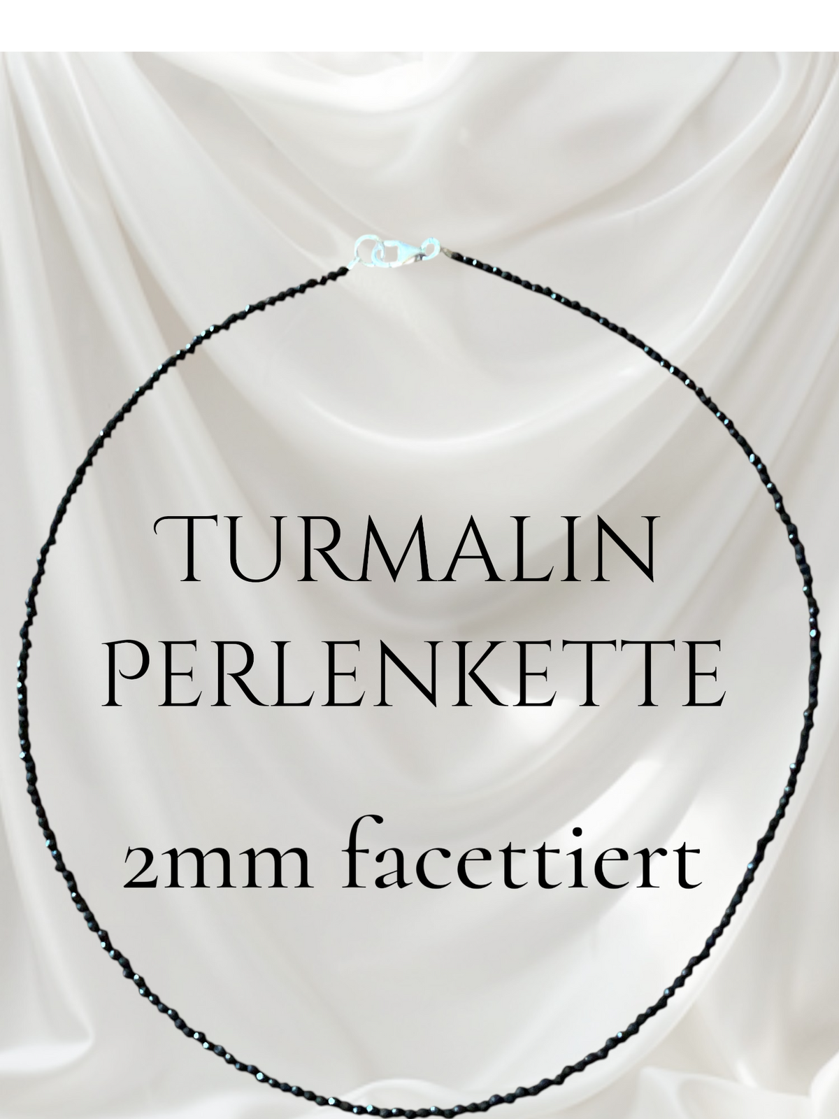 Schwarzer Turmalin (Schörl) Perlenkette – 2 mm facettiert – 45 cm – AAA aus Brasilien – mit Geschenkbox & Edelsteinkarte