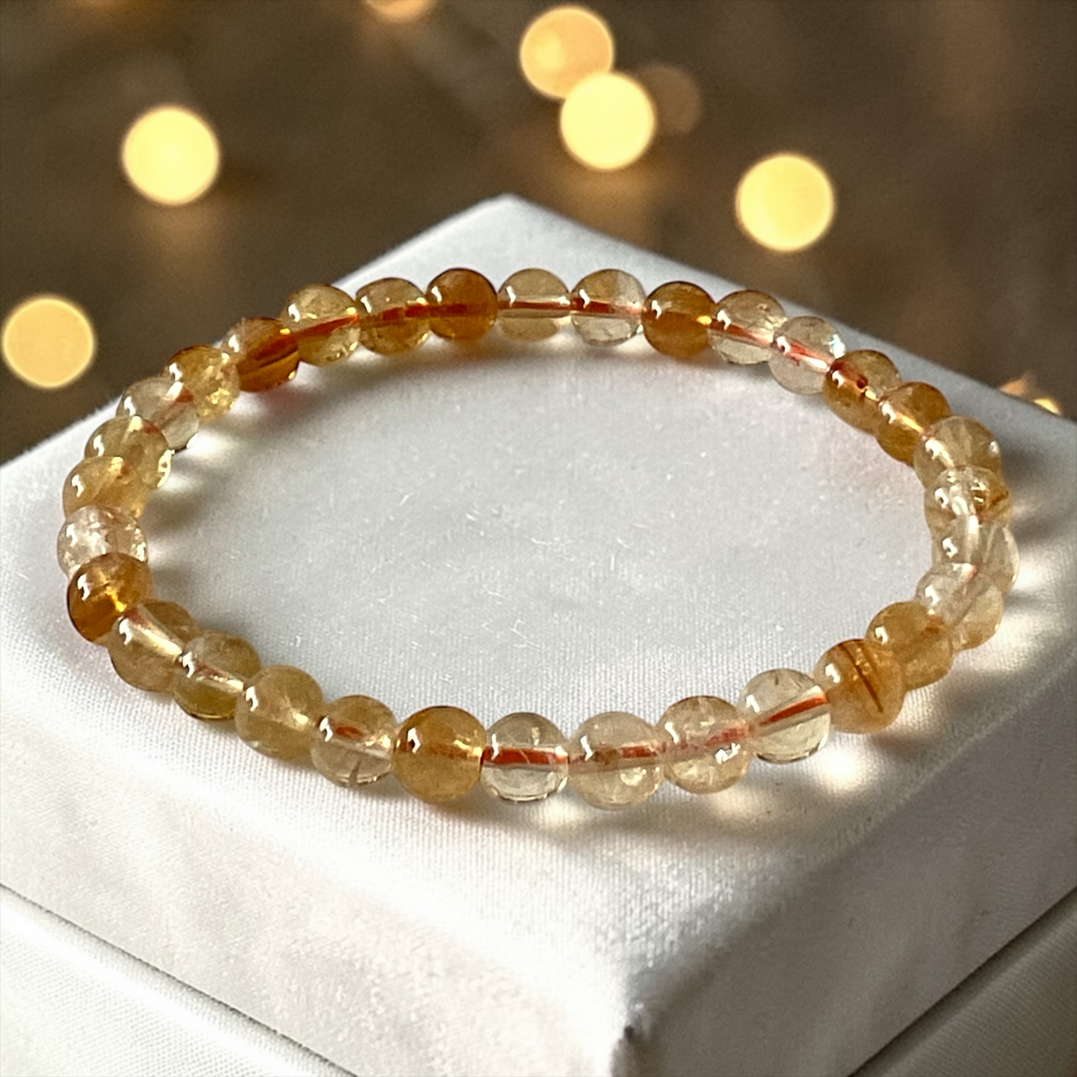 Citrin (gebrannt) Perlenarmband I 6mm I 19cm I starker Heilstein I handgefertigt I elastisch I Brasilien I AAA-Qualität I Geschenkverpackung