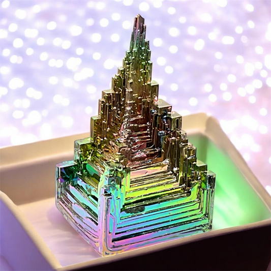 Wismut Kristall Bismut Pyramide 120–180g – Skelettkristall Regenbogenfarben Irisierend – ca. 70mm – Metall Kristall Deko – AAA Qualität